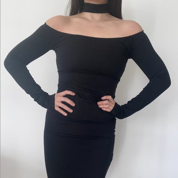 [NWT] Black Bodycon Choker Off-Shoulder Dress - Picture 1 of 5